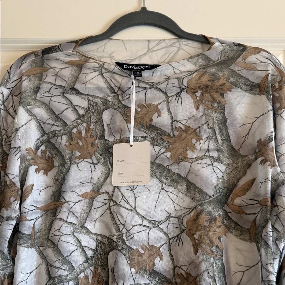 DAVI & DANI Camouflage Long Sleeve Mesh Top - Gray and Brown - Picture 3 of 8